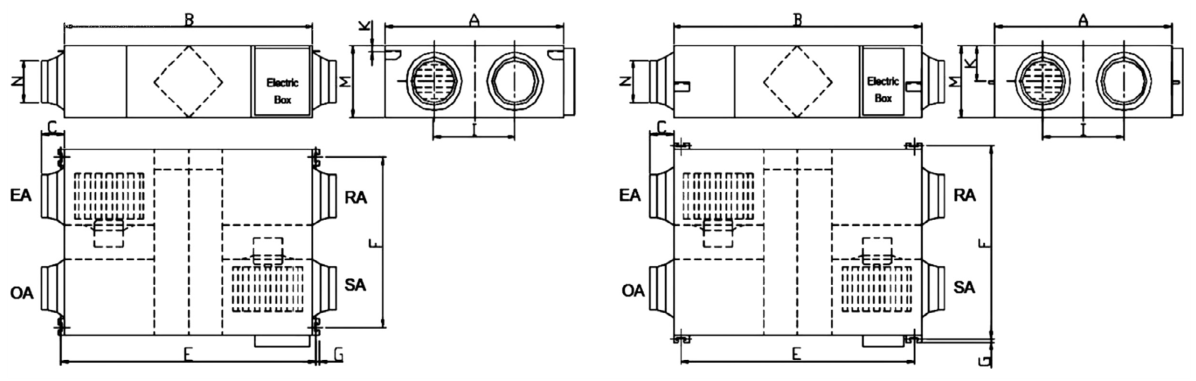 Габаритные размеры серии SR-H-DC, мм — Приточно-вытяжная установка Supervent SR-H-400-DC
